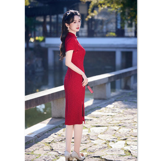 GX送考红色旗袍裙2025夏季新款时尚改良新中式新娘订婚旗袍旗开得胜 商品图2