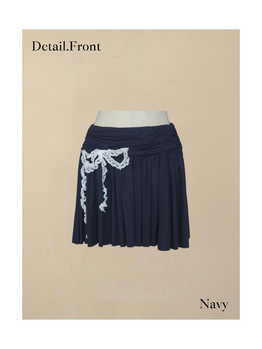 蕾丝蝴蝶结半裙 深蓝/燕麦 商品图0