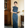GX半开襟蓝色提花复古风无袖旗袍2025年夏季新款日常可穿改良新中式 商品缩略图0