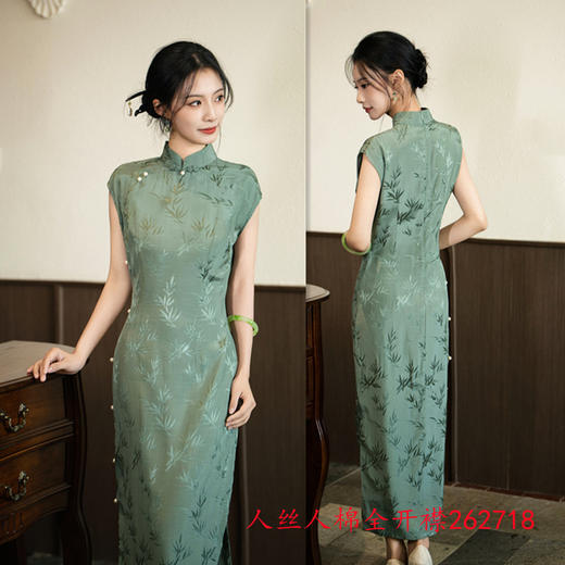 GX复古中国风全开襟长款连袖旗袍2025夏季新款改良年轻少女古法旗袍 商品图1