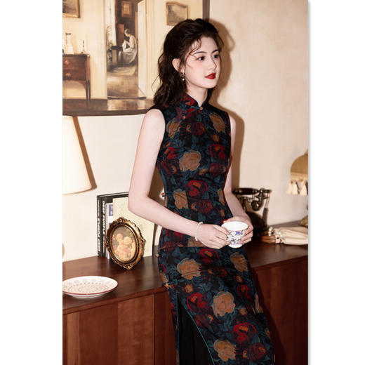 GX提花缎长款无袖年轻女士旗袍2025夏季新款国风新中式日常可穿旗袍 商品图2