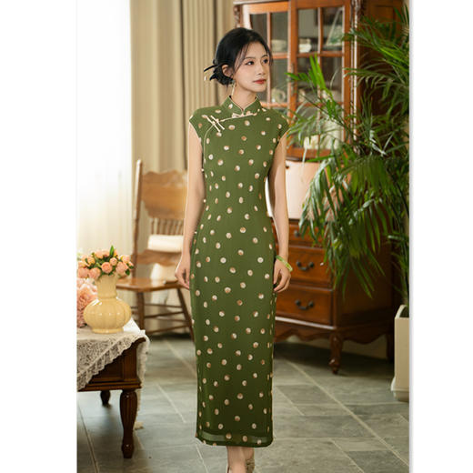 GX复古国风长款天丝麻无袖旗袍2025夏季新款时尚女士绿色送考旗袍裙 商品图3