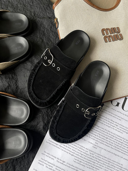 现货THS-限时 爱马家 新款呆萌穆勒半拖 羊反绒勃肯鞋 3色 BZ1237 商品图3