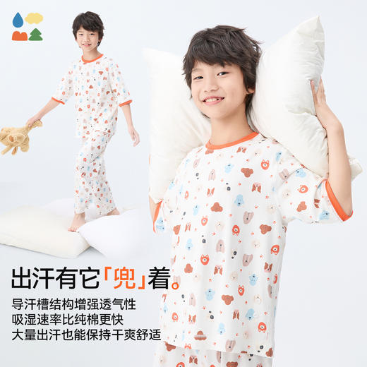 【儿童满印家居套装】森林棠25夏款儿童棉感趣味印花家居服睡衣套装40232503 商品图2