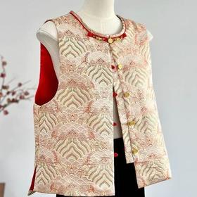 丁摩 新款织锦提花复古高端国潮上衣中式盘扣马甲女上衣马甲5ZF-022