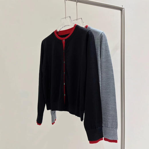丁摩 春装新款层次感撞色拼接/假两件羊毛圆领针织开衫5ZF-16161 商品图1