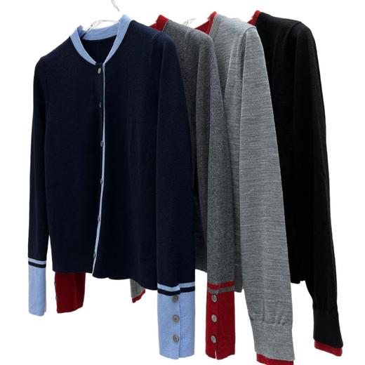 丁摩 春装新款层次感撞色拼接/假两件羊毛圆领针织开衫5ZF-16161 商品图4