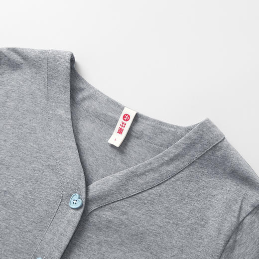 芬腾V领开衫女士夏季睡衣纯棉短袖长裤可爱透气纯色家居服套装 商品图2