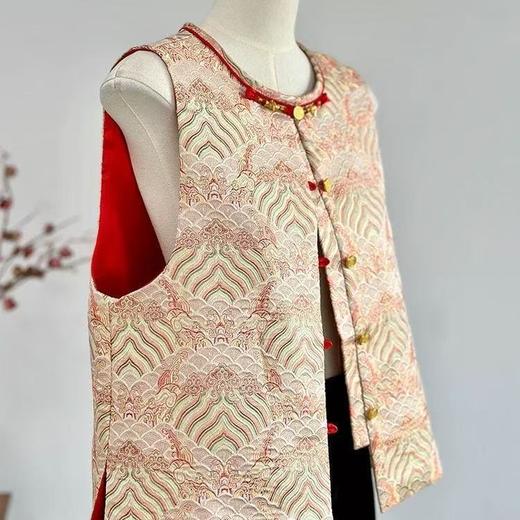 丁摩 新款织锦提花复古高端国潮上衣中式盘扣马甲女上衣马甲5ZF-022 商品图3