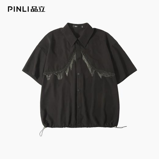 PINLI品立2025夏季新款流苏设计感短袖衬衫男士宽松休闲上衣潮牌B252113040 商品图3