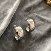 丁摩 S925银针法式简约半圆C形耳钉菱格纹耳环气质女耳饰5ZF-1728 商品缩略图5