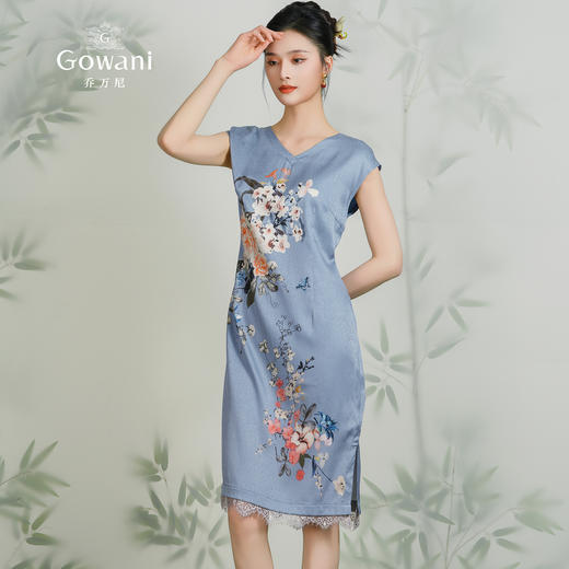 乔万尼桑蚕丝连衣裙女夏气质淡雅修身旗袍中长款真丝裙子EN2E516 商品图2