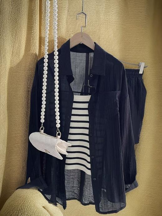 夏装搭配一整套【85%天丝】2025新款网红炸街防晒衬衫+背心➕短裤三件套装-喜出 商品图11