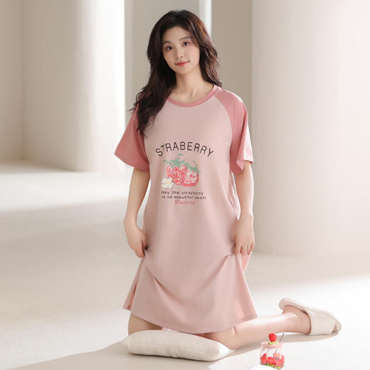 芬腾睡裙女夏季纯棉短袖薄款连衣裙宽松大码孕妇睡衣女夏天家居服 商品图1