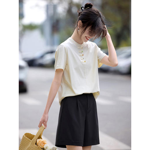 【专属特价】熙世界黑色西装短裤女2025夏季新款通勤休闲四分直筒裤窄版阔腿裤 商品图2