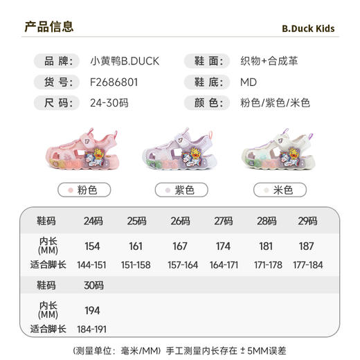 B.Duck小黄鸭童鞋夏季儿童凉鞋24-30 F2686801 商品图3