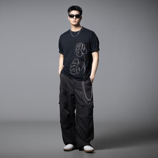 PINLI品立2025夏季新款男士树叶盘绳短袖T恤潮牌宽松休闲体恤上衣B252111027 商品图4