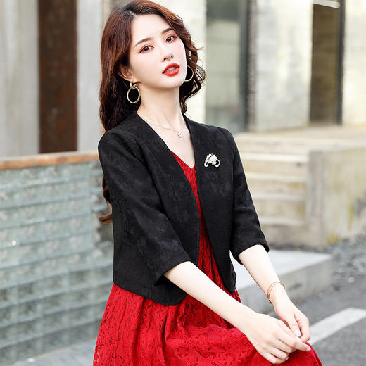 丁摩 蕾丝小披肩短外套女春秋装新款百搭西装坎肩配旗袍裙子外搭开衫5ZF-201 商品图5