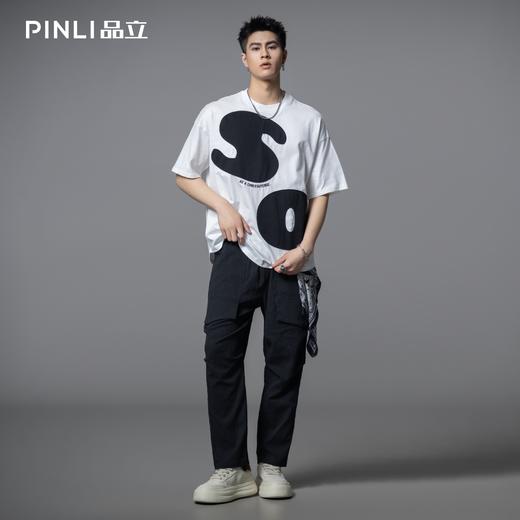 PINLI品立2025夏季新款男字母刺绣短袖T恤潮牌贴布撞色休闲体恤衫B252111028 商品图2
