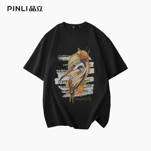 PINLI品立2025夏季新款动物印花烫钻短袖T恤男休闲圆领体恤衫上衣BG252111030 商品图3