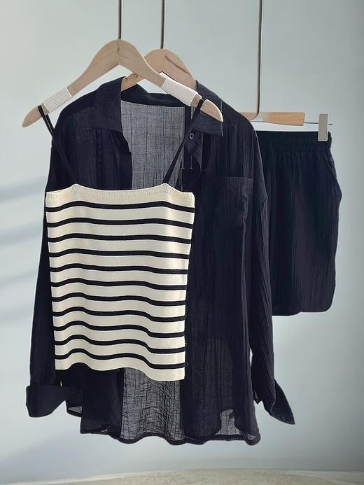 夏装搭配一整套【85%天丝】2025新款网红炸街防晒衬衫+背心➕短裤三件套装-喜出 商品图13