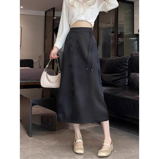 丁摩 高级感中式半身裙女春季新款垂坠感提花a字中长裙开叉包臀裙5ZF-88061 商品图1