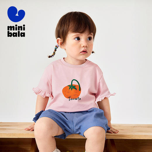 迷你巴拉女宝宝短袖T恤夏装新品甜美荷叶边亲肤婴儿透气打底 商品图0
