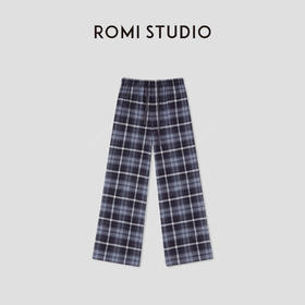 ROMI STUDIO“慵懒随性”纯棉磨毛松紧腰直筒格纹休闲裤RW25SXY0134