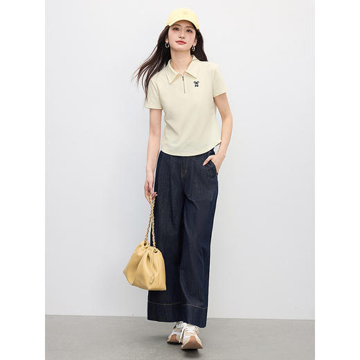 【初夏新品】熙世界设计感半拉链POLO领T恤女短袖2025年夏季新款正肩体恤上衣 商品图3