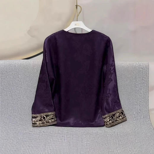 丁摩 气质矜贵国风圆领盘扣单排扣宽松复古春秋新款人丝冠乐绉外套5ZF-4076 商品图3