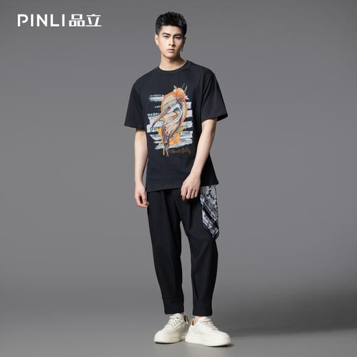 PINLI品立2025夏季新款动物印花烫钻短袖T恤男休闲圆领体恤衫上衣BG252111030 商品图1