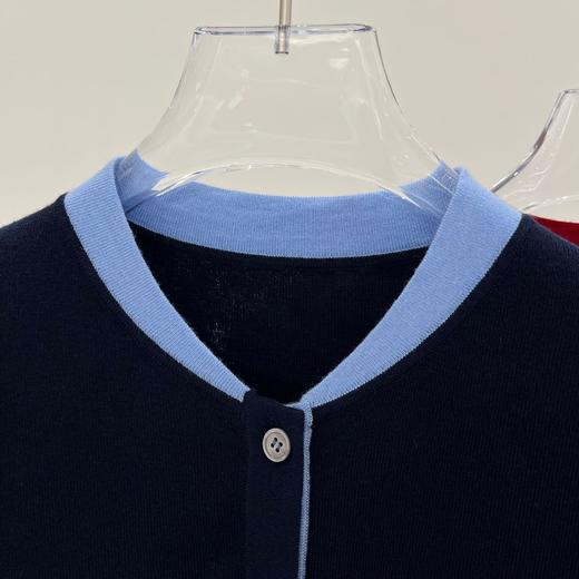 丁摩 春装新款层次感撞色拼接/假两件羊毛圆领针织开衫5ZF-16161 商品图5