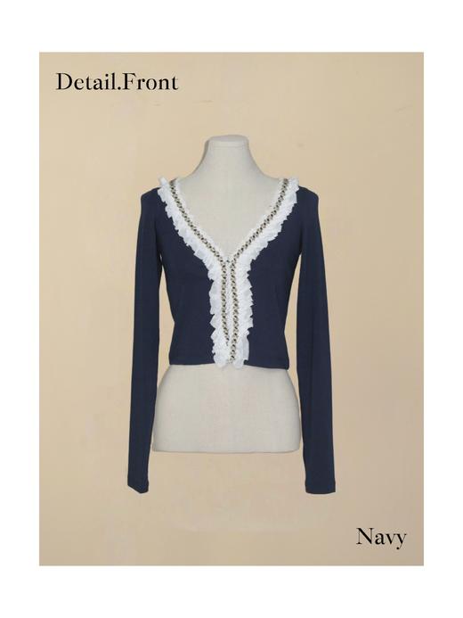 蕾丝钉珠开衫 深蓝/燕麦 商品图0