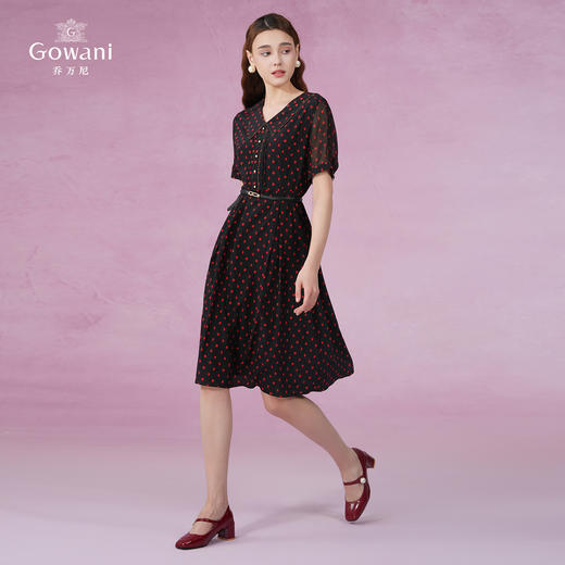 乔万尼真丝桑蚕丝连衣裙新款复古小波点收腰设计EF2E330 商品图1