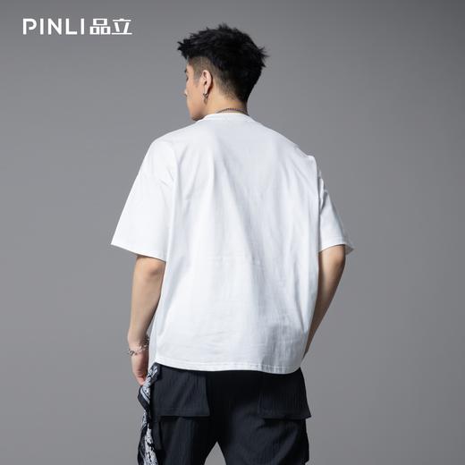 PINLI品立2025夏季新款男字母刺绣短袖T恤潮牌贴布撞色休闲体恤衫B252111028 商品图3