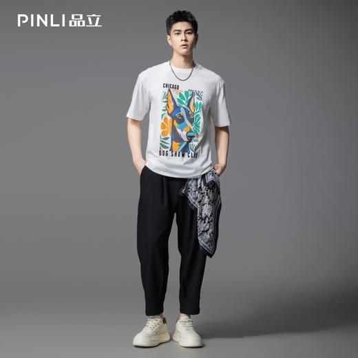 PINLI品立2025夏季新款狗狗印花短袖T恤男潮牌休闲圆领体恤衫上衣BG252111036 商品图1