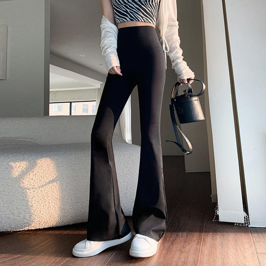 网红同款女外穿微喇叭高腰修身显瘦新款小个子黑色垂感马蹄裤子 商品图1