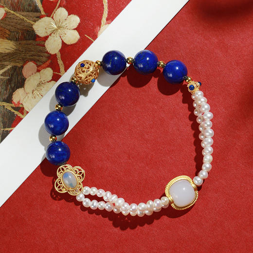 【宫里手串】琉璃雪和田玉羊脂白玉手串 晴山蓝青金石手串 商品图7