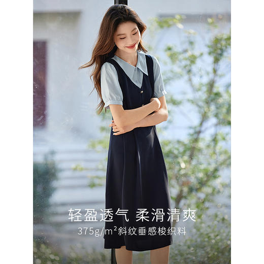 【初夏新品】熙世界假两件撞色短袖连衣裙女2025夏季新款通勤教资面试衬衫裙子 商品图1