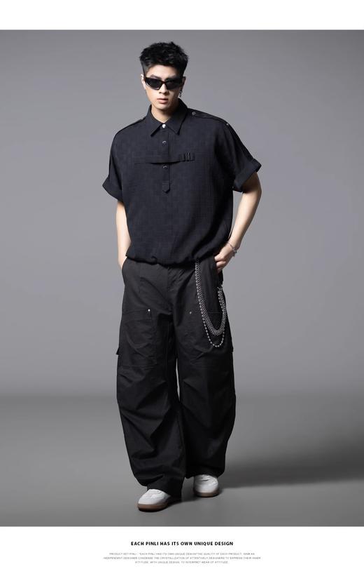 PINLI品立夏季新款肌理感翻领短袖T恤潮牌复古宽松休闲男上衣B252111031 商品图1