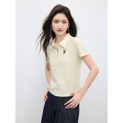 【初夏新品】熙世界设计感半拉链POLO领T恤女短袖2025年夏季新款正肩体恤上衣 商品图2