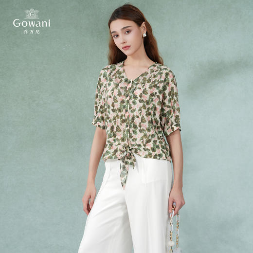 乔万尼真丝小衫桑蚕丝衬衫系带休闲宽松EI2C798 商品图3