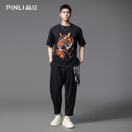PINLI品立2025夏季新款老虎印花短袖T恤男潮牌休闲圆领体恤衫上衣BG252111017 商品图1