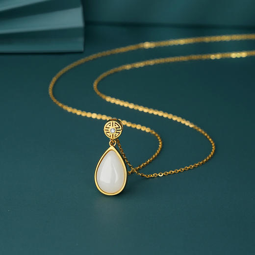 丁摩 新中式万福水滴项链女S925纯银天然和田玉吊坠小众简约高级锁骨链5ZF-5400 商品图2