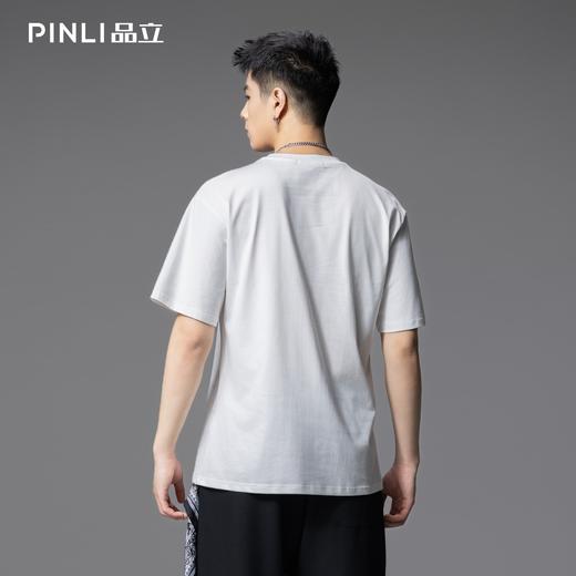 PINLI品立2025夏季新款男士猫咪印花金属烫片圆领短袖T恤上衣潮牌BG252111037 商品图3