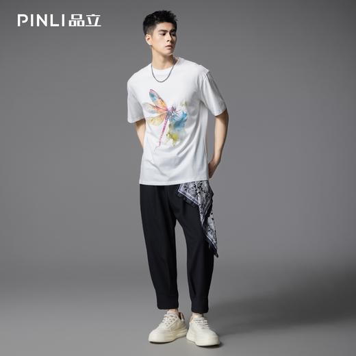 PINLI品立2025夏季新款圆领动物印花烫钻短袖T恤男士体恤衫上衣潮BG252111031 商品图1