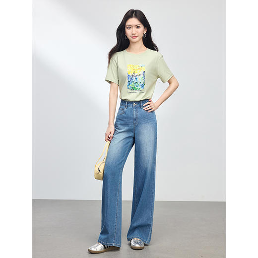 【专属特价】熙世界复古直筒牛仔裤女春夏薄款2025新款宽松显瘦窄版阔腿长裤子 商品图3