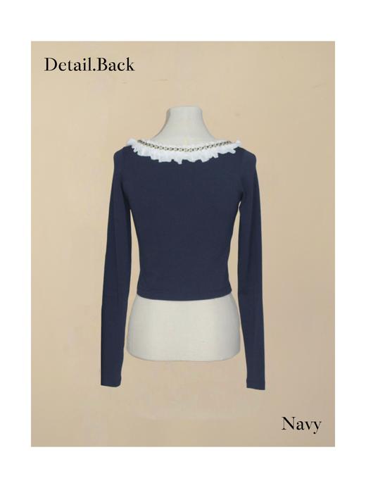 蕾丝钉珠开衫 深蓝/燕麦 商品图1