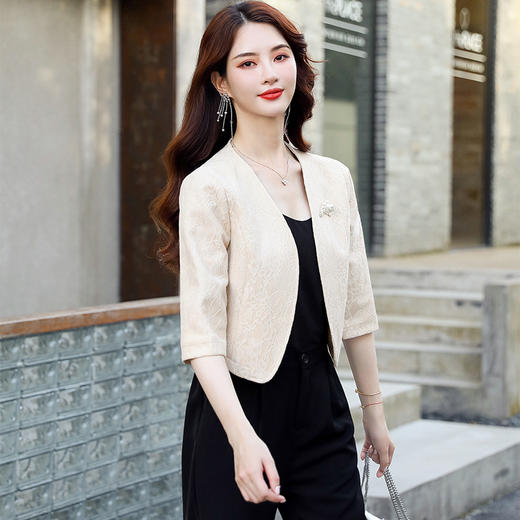 丁摩 蕾丝小披肩短外套女春秋装新款百搭西装坎肩配旗袍裙子外搭开衫5ZF-201 商品图7