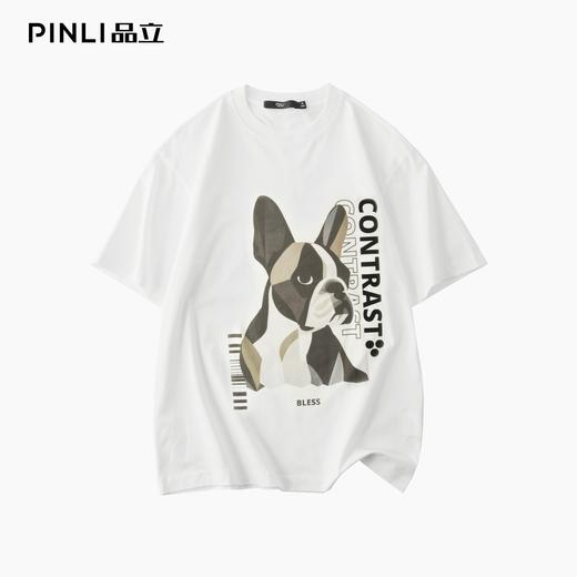 PINLI品立2025夏季新款小狗印花短袖T恤男潮牌休闲圆领体恤衫上衣BG252111018 商品图4